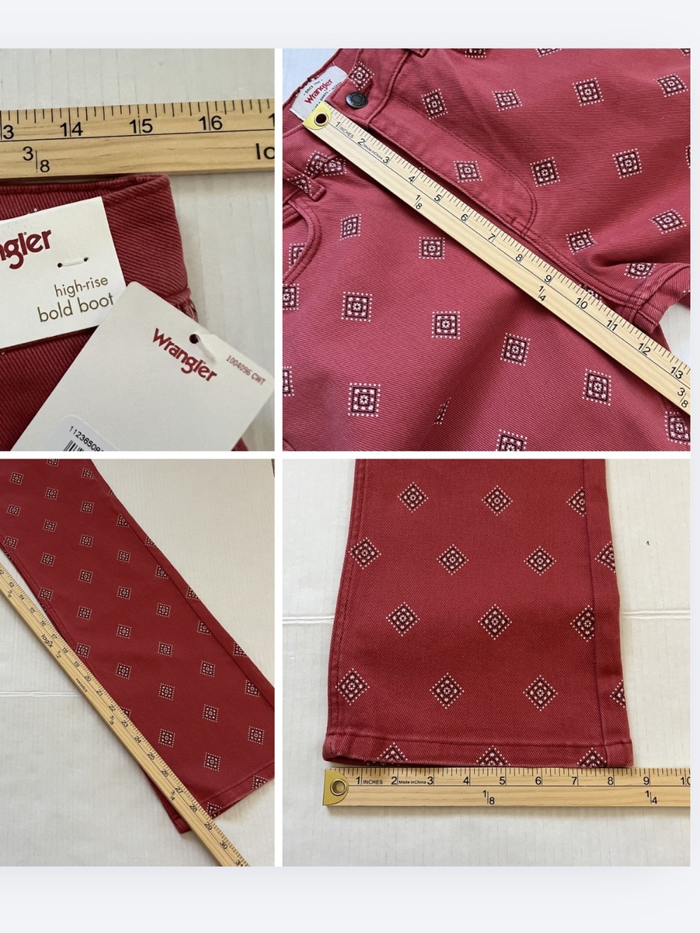 NWT Free People x Wrangler High Rise Bold Boot Bandana Print Jeans Red Size 10 - Picture 16 of 16